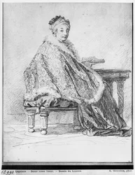 Russian Woman at a Table Holding a Book in Her Hand